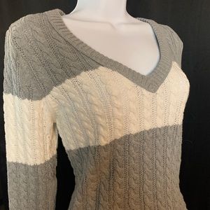 Gray and White striped V-neck Arizona sweater